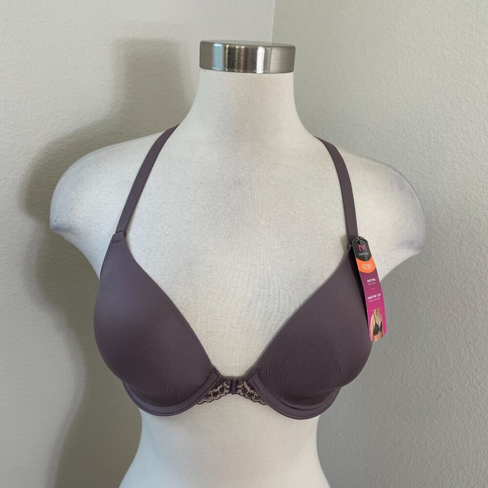 NEW Maidenform Racerback Bra 34C‎ Smooth Smartzone Cups Lace Front Closure